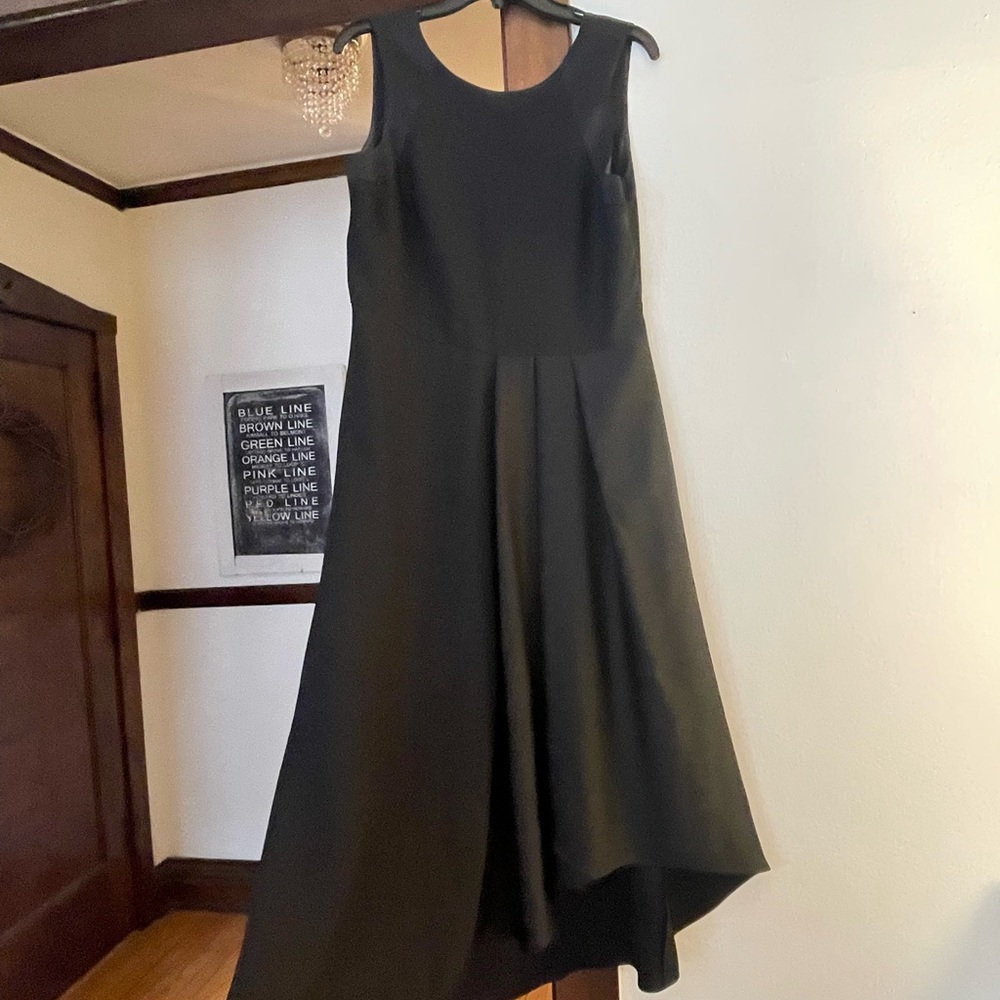 Black Asymmetrical Hem Mixed Fabric Sleeveless Dress